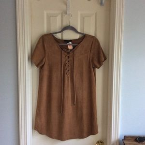 Olivaceous Tan + Suede Lace-up Dress